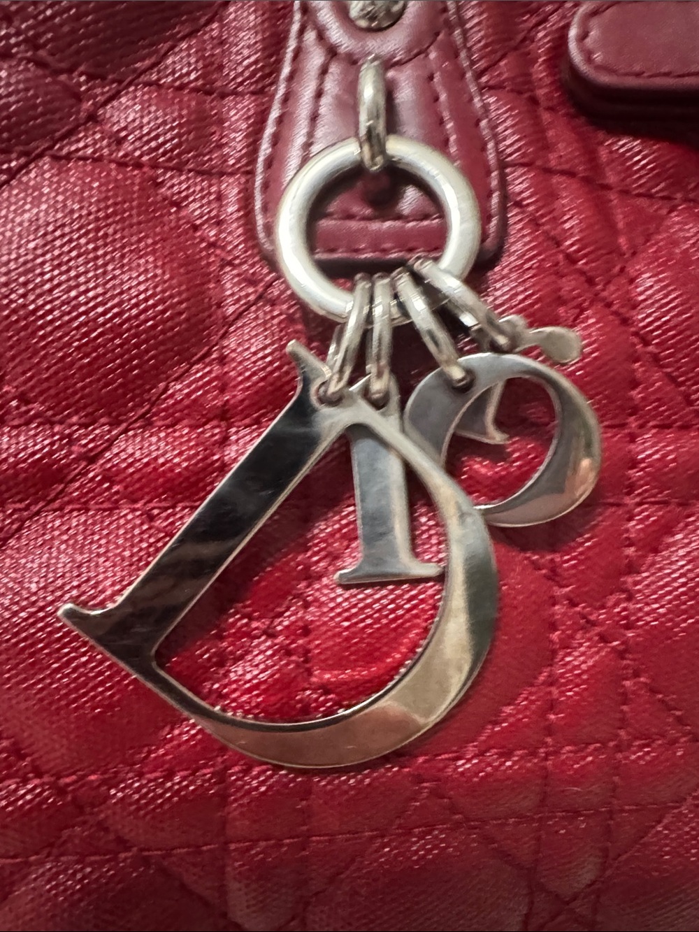 Dior Burgundy Quilted Tote with Signature Charms - Picture 2 of 13
